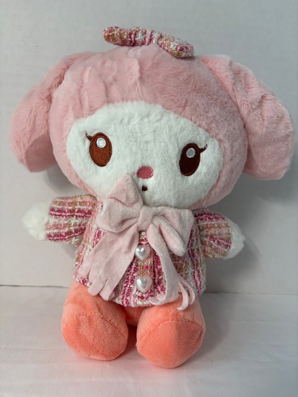 Sanrio My Melody Winter Tweed Style Plush 15" Round1 Exclusive Pink Bow
